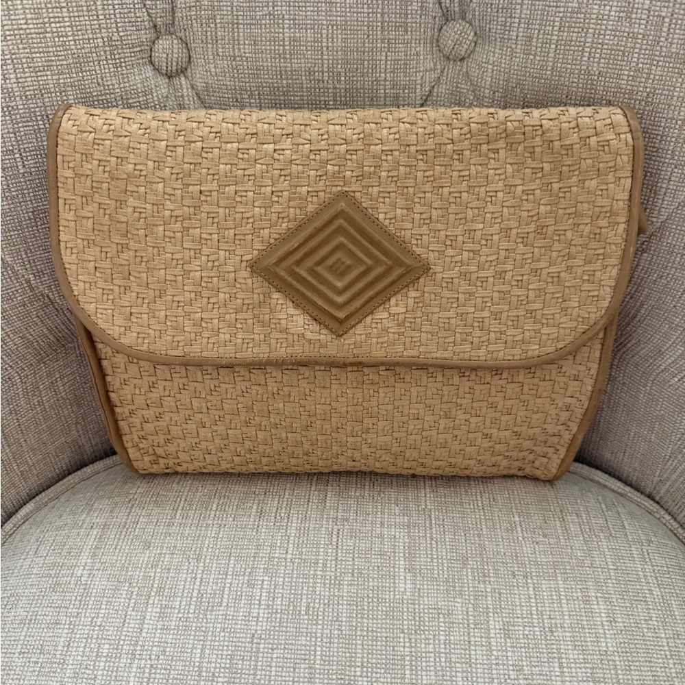 80s Western Woven Clutch Purse Vegan Leather by Barbara Boland